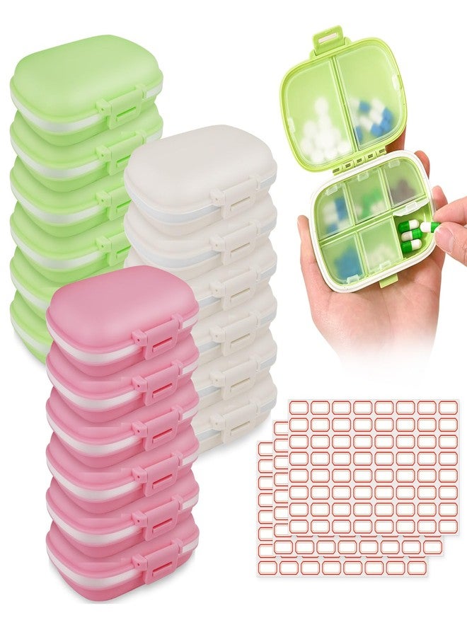BUWUSMU 18 Pack Travel Pill Boxes Bulk Small Pill Case Portable Pill Organizer 8 Compartments Pill Box Dispenser Daily Vitamin Jewelry Organizer Travel Must Haveswith(3 Colors with 192 Pcs Labels) - Image 1